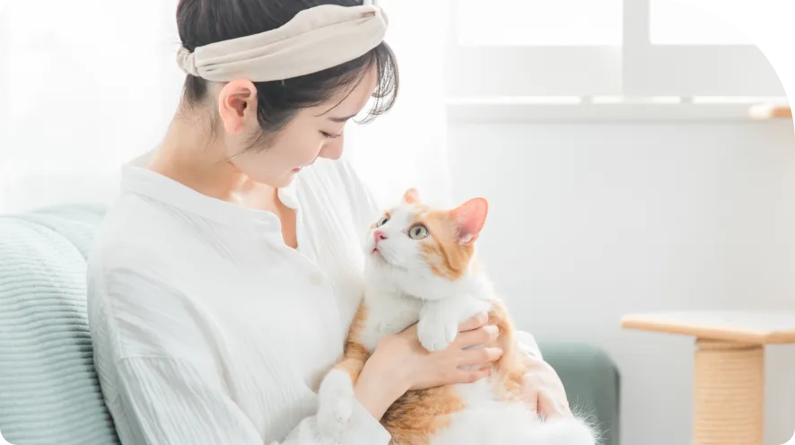 ネコを抱いている女性