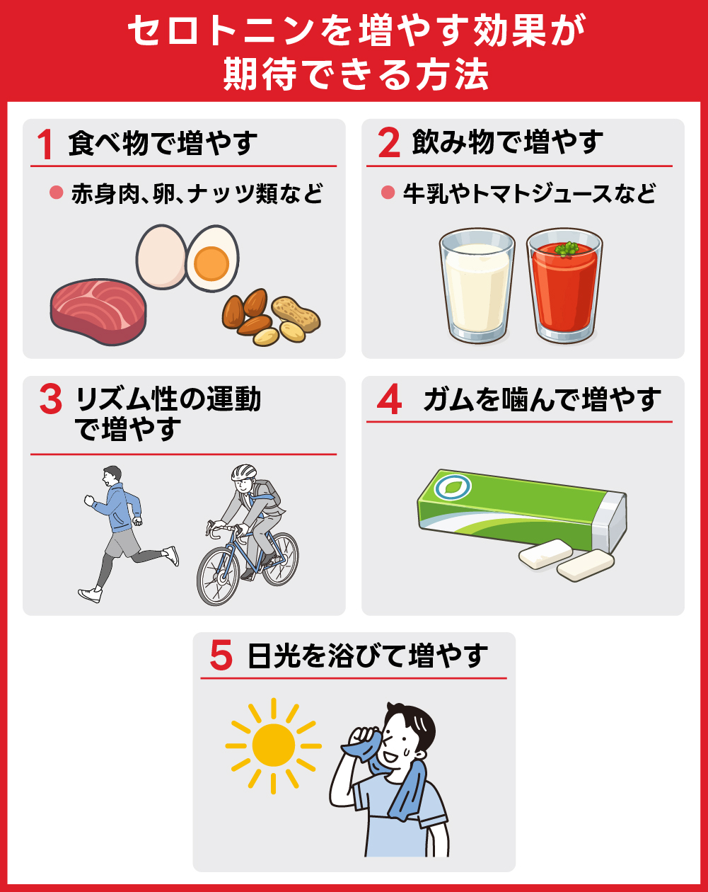 セロトニンを増やす方法5つ