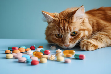 薬を見つめるネコ