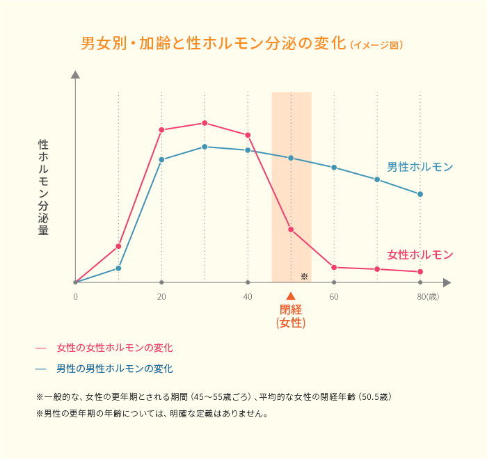 男女別・加齢と性ホルモン分泌の変化